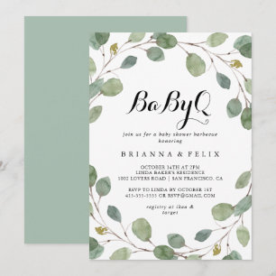 Greenery Eucalyptus BabyQ Baby Shower Barbecue Invitation