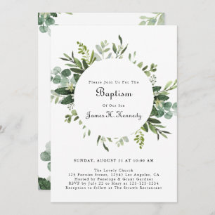 Greenery Eucalyptus Baptism Invitations