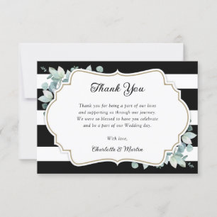 Greenery Eucalyptus Black and White Wedding Thank You Card