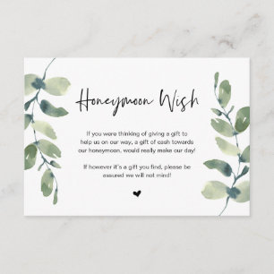Greenery Eucalyptus, Black Font, Honeymoon Wish En Enclosure Card
