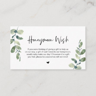 Greenery Eucalyptus, Black Font, Honeymoon Wish Enclosure Card