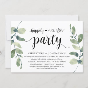 Greenery Eucalyptus,  Black Ink, Wedding Elopement Invitation