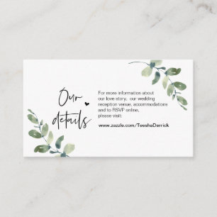 Greenery Eucalyptus,, Black, Wedding Details Enclosure Card