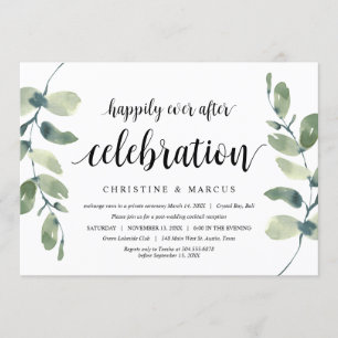 Greenery Eucalyptus, Black, Wedding Elopement Invitation