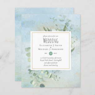 Greenery Eucalyptus Blue Wedding BUDGET Invites