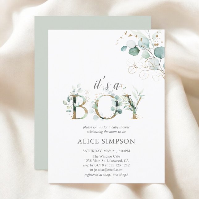 Greenery Eucalyptus Boy Baby Shower Invitation Postcard (Creator Uploaded)
