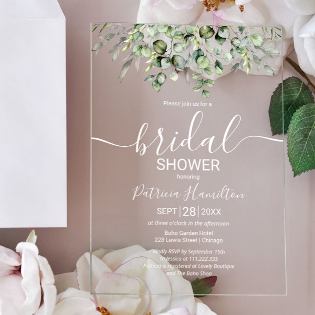 Greenery Eucalyptus Bridal Shower Acrylic Invitations (Creator Uploaded)