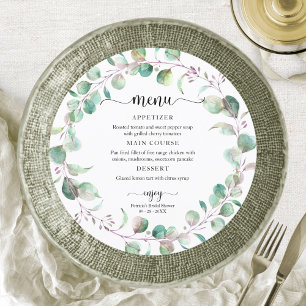 Greenery Eucalyptus Bridal Shower Circle Menu Invitation