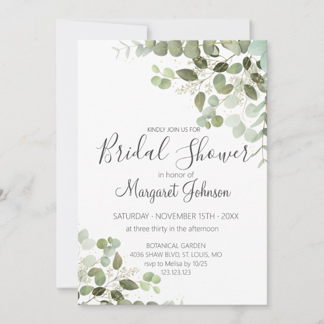Greenery Eucalyptus Bridal Shower Invitation (Front)