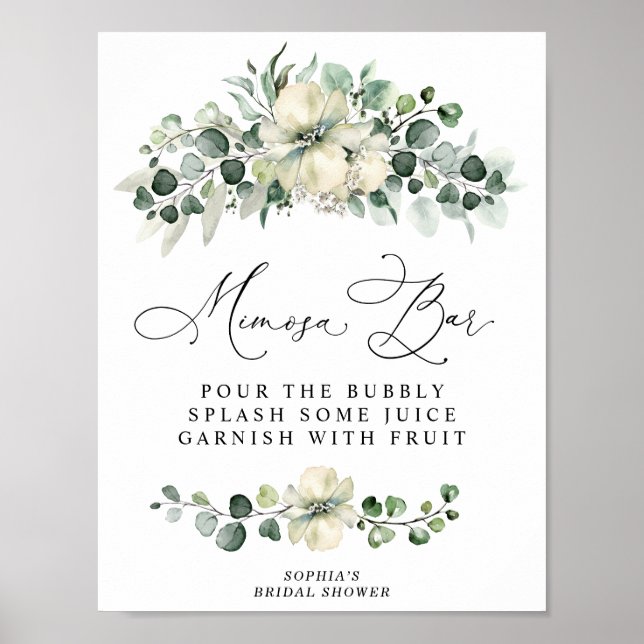 Greenery Eucalyptus Bridal Shower Mimosa Bar Poster (Front)