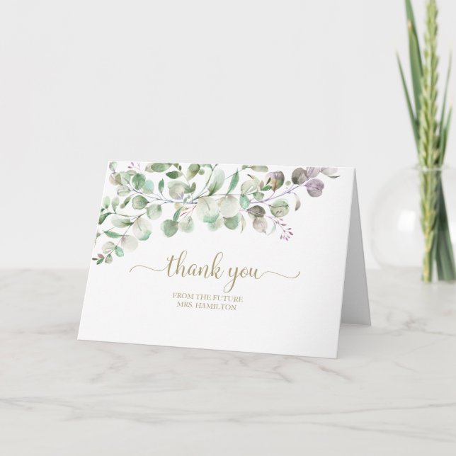 Greenery Eucalyptus Bridal Shower Thank You Card (Front)