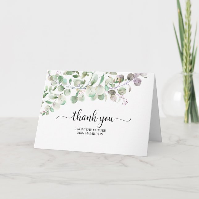 Greenery Eucalyptus Bridal Shower Thank You Card (Front)