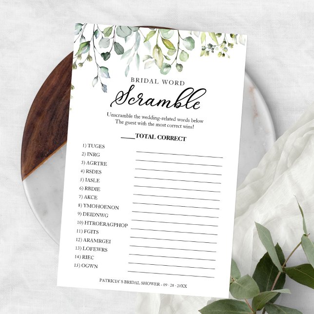 Greenery Eucalyptus Bridal Word Scramble Game Flye Flyer (Creator Uploaded)
