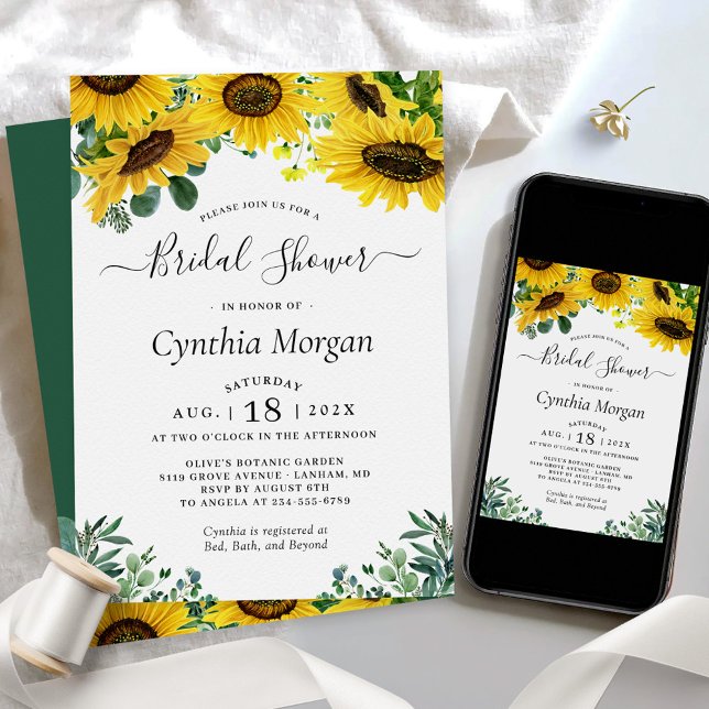 Greenery Eucalyptus Bright Sunflower Bridal Shower Invitation (Creator Uploaded)