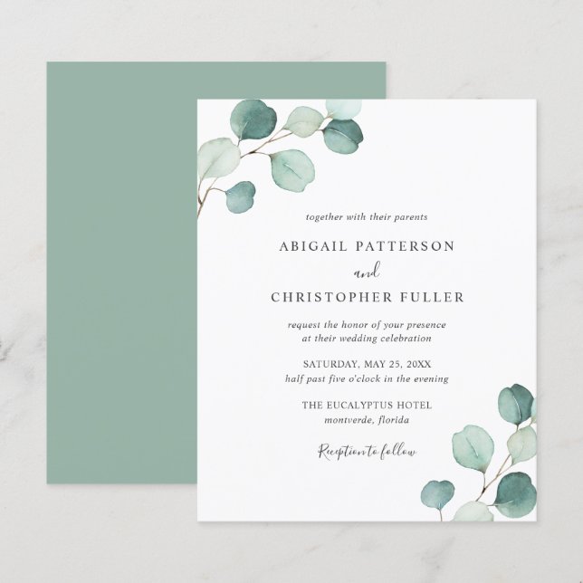 Greenery Eucalyptus Budget Wedding Invitation (Front/Back)