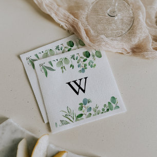 Greenery Eucalyptus Calligraphy Monogram Wedding Napkin