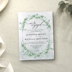 Greenery Eucalyptus Calligraphy Signature Engaged Invitation