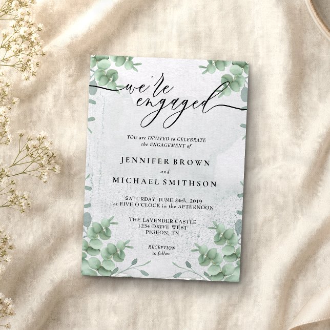 Greenery Eucalyptus Calligraphy We are engaged Invitation (Creator Uploaded)
