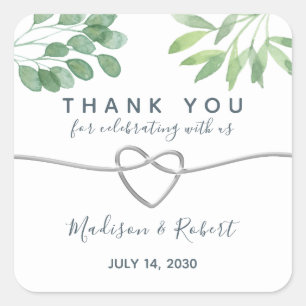 Greenery Eucalyptus Calligraphy Wedding Favour Square Sticker