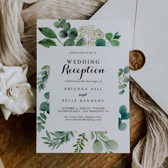 Greenery Eucalyptus Calligraphy Wedding Reception Invitation (Creator Uploaded)