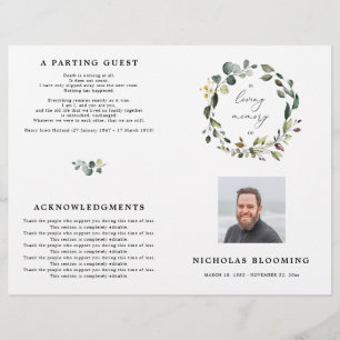 Greenery Eucalyptus Celebration Of Life Program