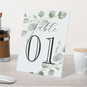 Greenery, Eucalyptus, Custom Number, Wedding, Café Pedestal Sign