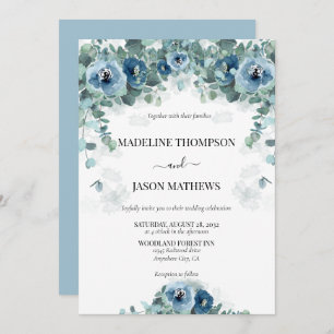 Greenery Eucalyptus Dusty blue Floral 2 Wedding Invitation
