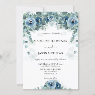 Greenery Eucalyptus Dusty blue Floral Wedding Invitation