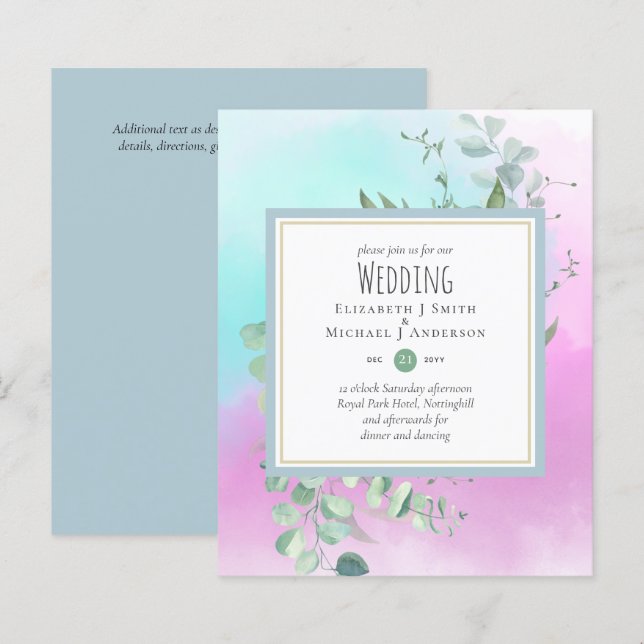 Greenery Eucalyptus DUSTYBLUE PINK Wedding BUDGET  (Front/Back)