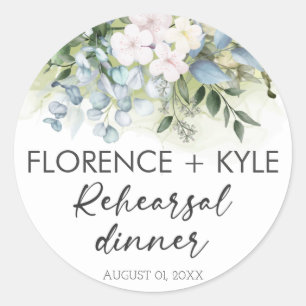 Greenery Eucalyptus Elegant Dusty Rehearsal Dinner Classic Round Sticker