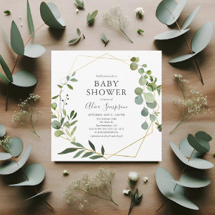 Greenery Eucalyptus Elegant Script Baby Shower Invitation