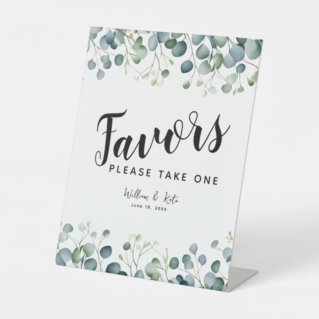 greenery eucalyptus Favours party event wedding Pedestal Sign (Front)