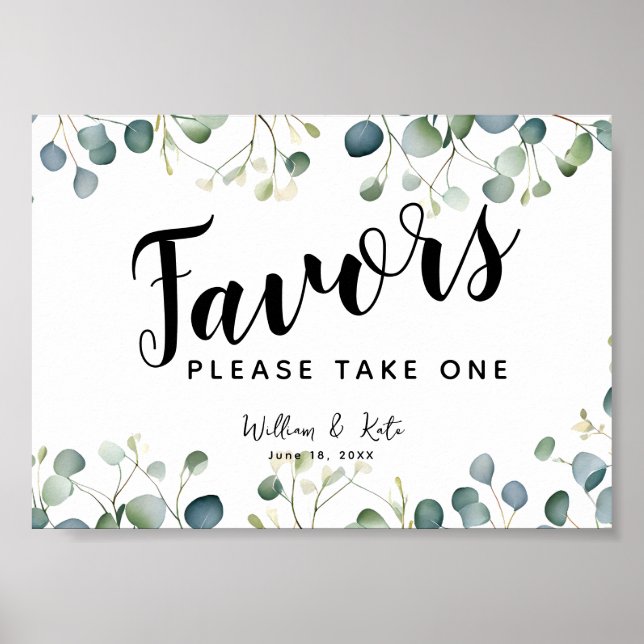 greenery eucalyptus  Favours party or wedding sign (Front)