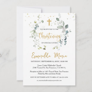 Greenery Eucalyptus Foliage Christening Invitation