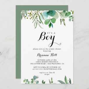 Greenery Eucalyptus Foliage It's A Boy Baby Shower Invitation