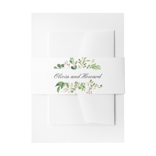 Greenery Eucalyptus Foliage Leaves Wedding Invitation Belly Band (Front Example)