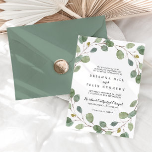 Greenery Eucalyptus Foliage Traditional Wedding Invitation