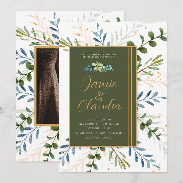 greenery Eucalyptus Foliage wedding Invitation (Front/Back)