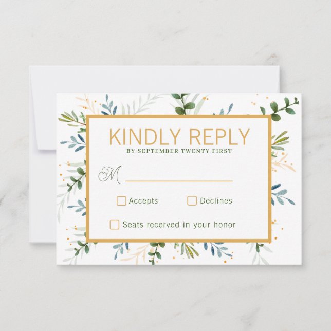 Greenery eucalyptus foliage wedding  RSVP card (Front)