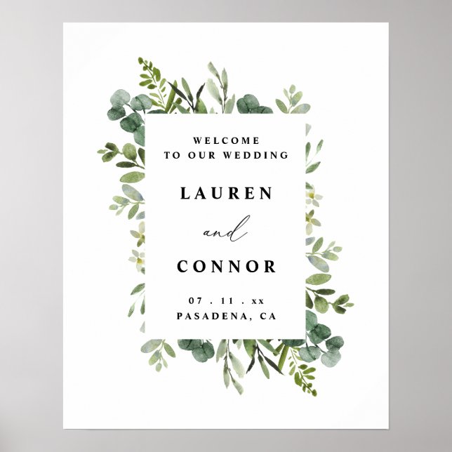 Greenery Eucalyptus Frame Wedding Welcome Sign (Front)