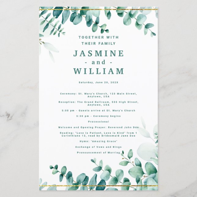 Greenery Eucalyptus Frameborder Wedding (Front)