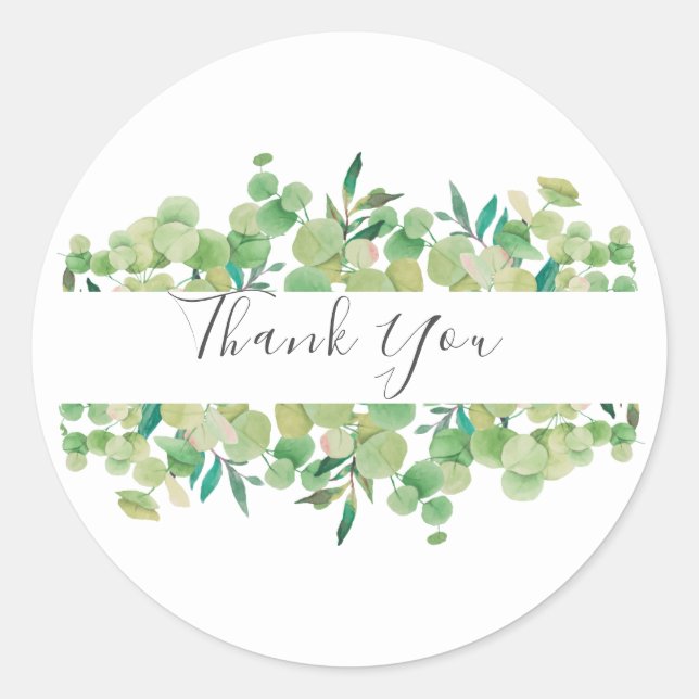 Greenery Eucalyptus Garland Thank You Favour Classic Round Sticker (Front)