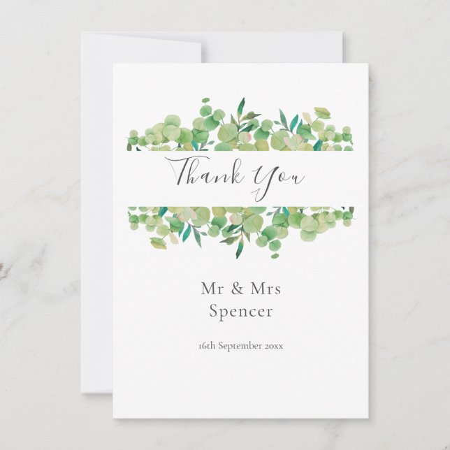 Greenery Eucalyptus Garland Thank You Wedding Card (Front)