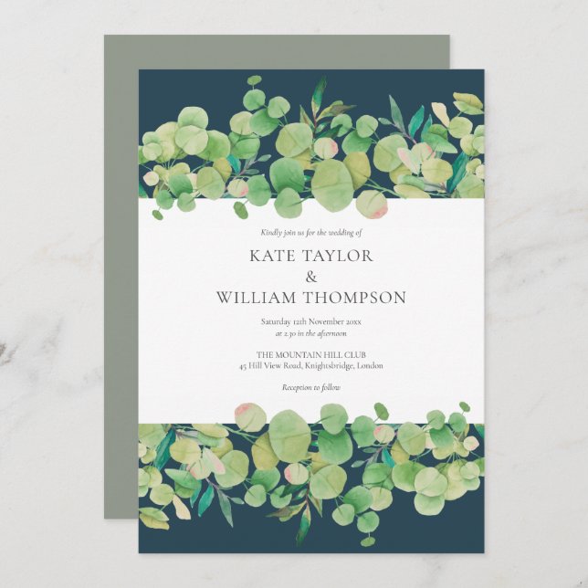 Greenery Eucalyptus Garland Wedding Invitation (Front/Back)