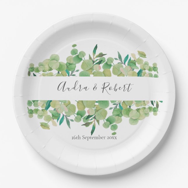 Greenery Eucalyptus Garland Wedding Paper Plate (Front)