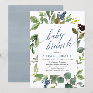 Greenery eucalyptus gender neutral baby brunch invitation