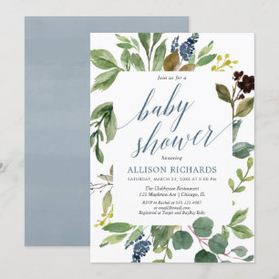 Greenery eucalyptus gender neutral baby shower invitation