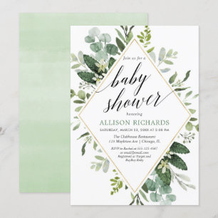 Greenery eucalyptus gender neutral baby shower invitation