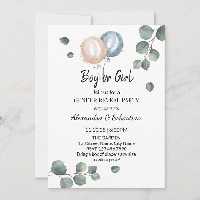 Greenery Eucalyptus Gender Reveal Invitation (Front)