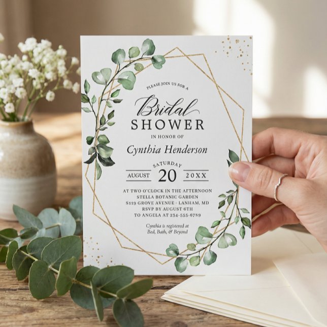 Greenery Eucalyptus Geometric Bridal Shower Invitation (Creator Uploaded)